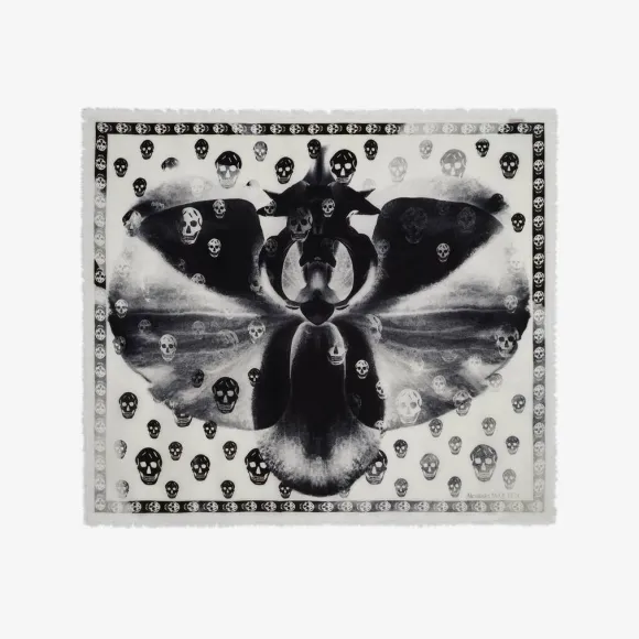 亚历山大麦昆/Alexander McQueen 女式兰花经典骷髅方巾象牙色/黑色 7664663222Q9260 813226110