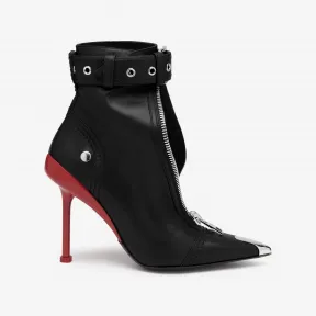 亚历山大麦昆/Alexander McQueen 女士Slash机车靴黑色/银色/血 红色 768101WIDR41695