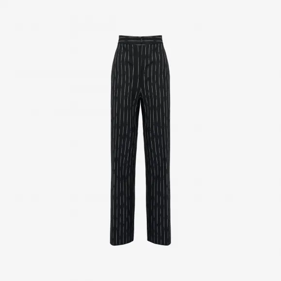 亚历山大麦昆/Alexander McQueen 女士双褶阔腿裤黑色/象牙色 769123QJADN1080