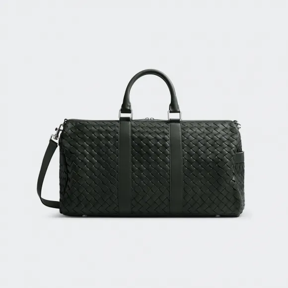 葆蝶家/Bottega Veneta 深绿色 牛皮革 男士 中号经典intrecciato编织皮革旅行包 650066V2E413009