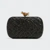 葆蝶家/Bottega Veneta 黑色 牛皮革 女士 knot晚装包 717622V2H411019