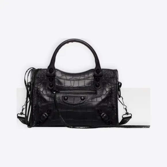 巴黎世家/Balenciaga 黑色 Classic Mini City鳄鱼纹效果 45486130gp