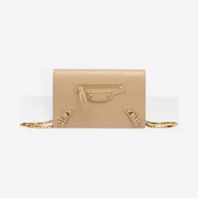 巴黎世家/Balenciaga Classic Metallic Edge Chain Wallet - BEIGE LATTE | 女士Metallic Edge 配饰 444169-AQ40G-2901