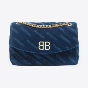 巴黎世家/Balenciaga ‎女士‎ ‎BLEU NUIT ‎ ‎中号BB Chain绗缝天鹅绒 ‎ | Balenciaga 516921-9JA14-4102