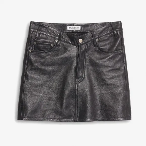 巴黎世家/Balenciaga 黑色 V领皮革半身裙 35417450dg