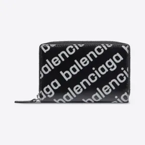 巴黎世家/Balenciaga 黑色反光印花光面光滑小牛皮男士现金卡包 61691123V731090