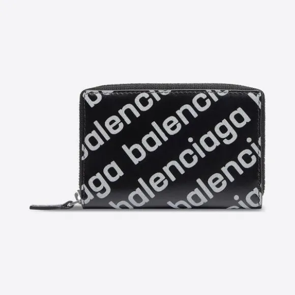 巴黎世家/Balenciaga 黑色反光印花光面光滑小牛皮男士现金卡包 61691123V731090
