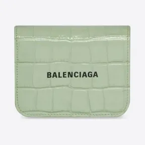 巴黎世家/Balenciaga 女式 Cash 双折卡包，浅绿色亮面鳄鱼压纹小牛皮 6556241LRR33960