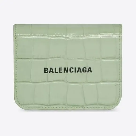 巴黎世家/Balenciaga 女式 Cash 双折卡包，浅绿色亮面鳄鱼压纹小牛皮 6556241LRR33960