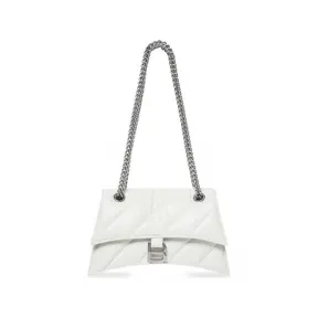 巴黎世家/Balenciaga Women's Crush Small Chain Bag Quilted in Optic White 716351210J09001