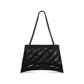 巴黎世家/Balenciaga Women's Crush Medium Chain Bag Quilted in Black 716393210IY1000