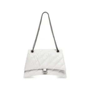 巴黎世家/Balenciaga Women's Crush Medium Chain Bag Quilted in Optic White 716393210J09001