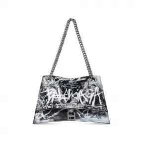 巴黎世家/Balenciaga Women's Crush Medium Chain Bag Graffiti in Black 716393210KG1090