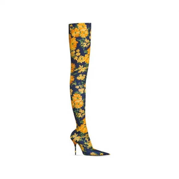 巴黎世家/Balenciaga Women's Knife 110mm Over-the-knee Boot Yellow Bouquet Printed in Yellow 718647W2LT07040