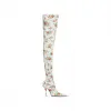 巴黎世家/Balenciaga Women's Knife 110mm Over-the-knee Boot Paper Crush Floral Printed in White 718647W2LX09783