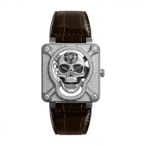 柏莱士/Bell&ross Instruments 系列 46MM 微喷精钢 手动机械机芯 男表 BR01-SKULL-SK-FLD