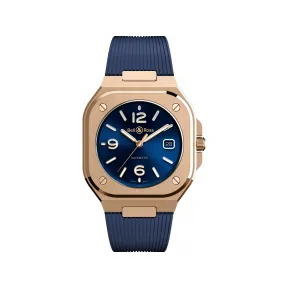 柏莱士/Bell&ross Instruments 系列 40MM 磨砂和抛光18K玫瑰金 自动机械机芯 男表 BR05A-BLU-PG-SRB