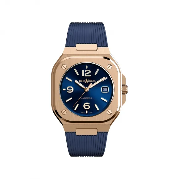 柏莱士/Bell&ross Instruments 系列 40MM 磨砂和抛光18K玫瑰金 自动机械机芯 男表 BR05A-BLU-PG-SRB
