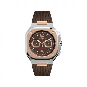 柏莱士/Bell&ross Instruments 系列 42MM 磨砂和抛光精钢以及18K玫瑰金 自动机械机芯 男表 BR05C-LDA-SRB