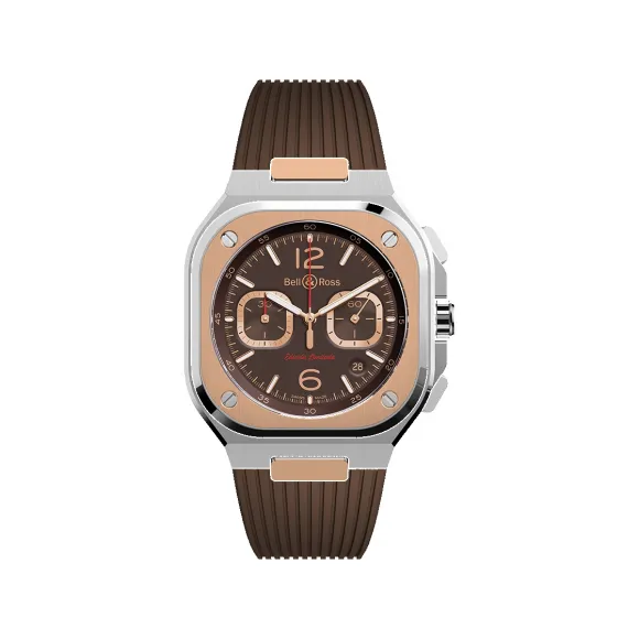 柏莱士/Bell&ross Instruments 系列 42MM 磨砂和抛光精钢以及18K玫瑰金 自动机械机芯 男表 BR05C-LDA-SRB