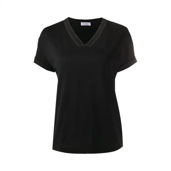 布内罗·古奇拉利/Brunello Cucinelli 珠饰细节V领T恤 M0045BP200C101