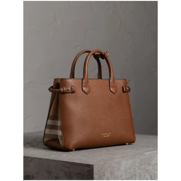 博百利/Burberry 女士 The Banner - 中号 House 格纹拼皮革班纳手袋 (棕褐色) 40236951