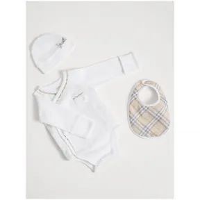 博百利/Burberry 儿童用品 格纹棉质三件套婴儿礼品套装 (白色) - 童装  40605961
