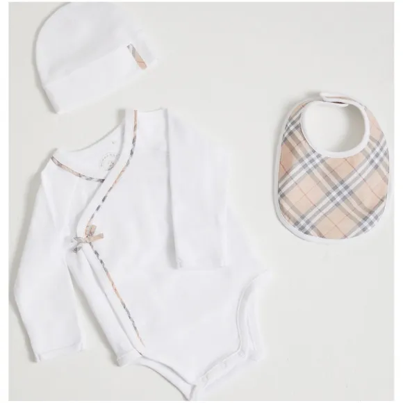 博百利/Burberry 儿童用品 格纹棉质三件套婴儿礼品套装 (白色) - 童装  40606691