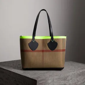 博百利/Burberry  The Giant - 中号双面两用 Canvas 格纹拼皮革吉安特包 (黑色 / 霓虹黄)  40