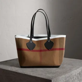 博百利/Burberry  The Giant - 中号双面两用 Canvas 格纹拼皮革吉安特包 (黑色 / 白色)  406
