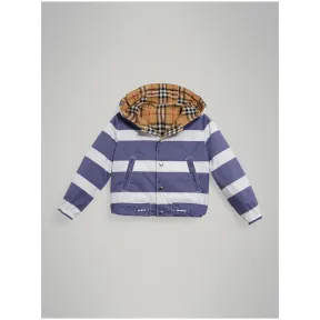 博百利/Burberry  Vintage 格纹拼条纹双面两穿棉质外套 (海军蓝 / 白色)  40713501