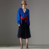 博百利/Burberry 女士 蕾丝褶饰薄纱半裙 (海军蓝) 40721001