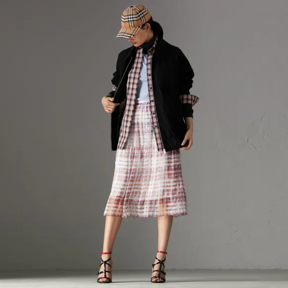 博百利/Burberry 女士 涂鸦格纹丝质半裙 (军红色) 40722081