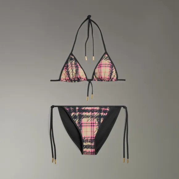 博百利/Burberry 女士 涂鸦格纹三角比基尼 (石榴粉红) 40737371