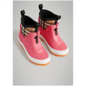 博百利/Burberry  Vintage 格纹拼橡胶雨靴 (杜鹃粉红)  40759921