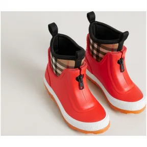 博百利/Burberry 儿童用品 Vintage 格纹拼橡胶雨靴 (亮红色) - 童装  40759951