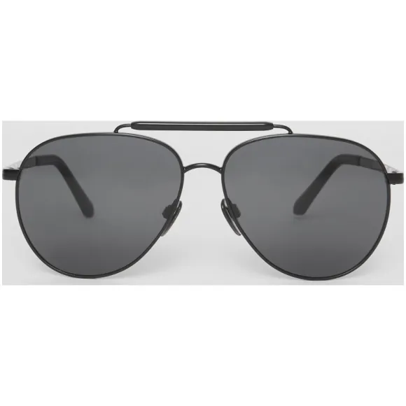 博百利/Burberry 男士 横梁装饰飞行员太阳眼镜 (黑色) - 男士  40788541