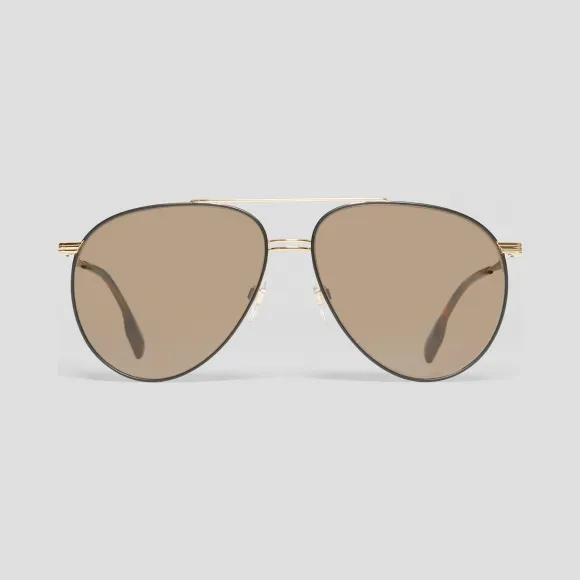 博百利/Burberry 男士 横梁装饰飞行员太阳眼镜 (金色) 40806621