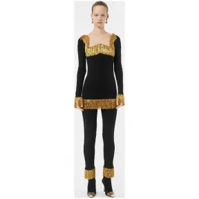 博百利/Burberry 女士 金属感流苏弹力平织紧身裤 (黑色) 45601131