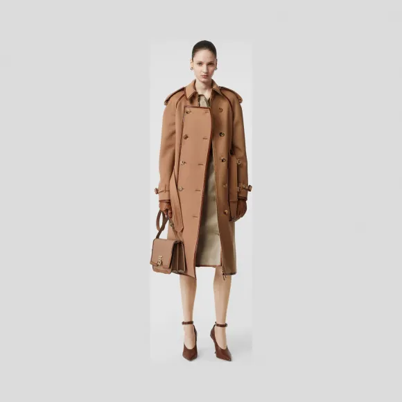 博百利/Burberry 女士 纽扣裁片装饰羊绒混纺 Trench 风衣 (驼色) 45625881