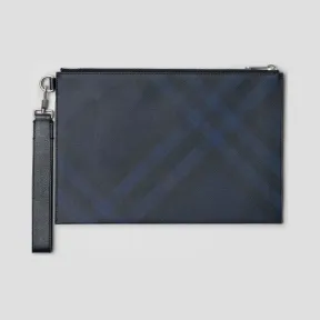 博百利/Burberry 男士 London 格纹拉链收纳袋 (海军蓝 / 黑色) 80060391