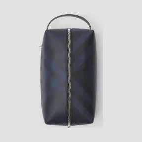 博百利/Burberry 男士 London 格纹拼皮革收纳袋 (海军蓝 / 黑色) 80060691