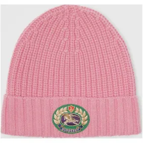 博百利/Burberry 女士 绣章罗纹羊毛混纺针织帽 (玫瑰粉红)  80071931