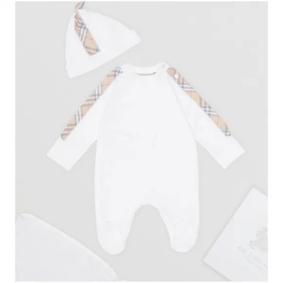 博百利/Burberry 儿童用品 格纹棉质三件套婴儿礼品套装 (白色) - 童装  80079131