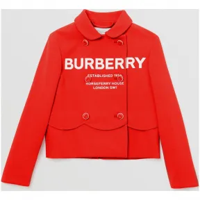博百利/Burberry 儿童用品 徽标印花绉丝平织双排扣外套 (亮红色)  80111721