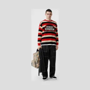 博百利/Burberry 男士 Kingdom 装饰条纹羊绒衫 (亮红色) 80133391