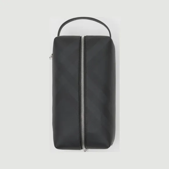 博百利/Burberry 男士 London 格纹拼皮革收纳袋 (深炭灰) 80144901