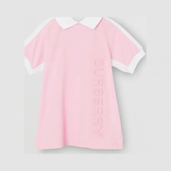 博百利/Burberry 童装 压花徽标棉质珠地网眼布 Polo 衫式连衣裙 (浅霓彩粉) 80168211