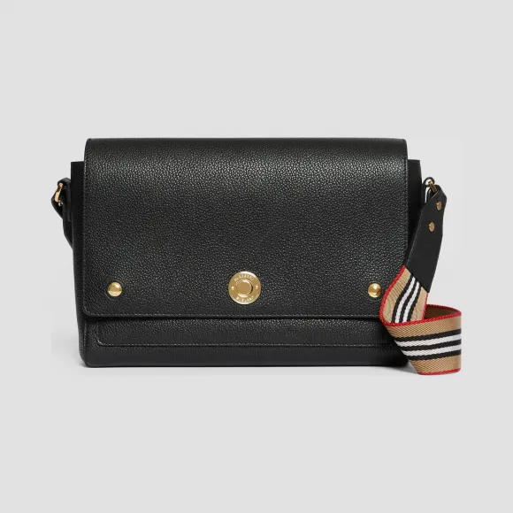 博百利/Burberry 女士 粒纹皮革 Note 斜背包 (黑色) 80174621