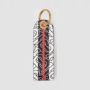 博百利/Burberry 女士 专属标识条纹环保帆布拼皮革钥匙圈 (马鞍棕)  80188951